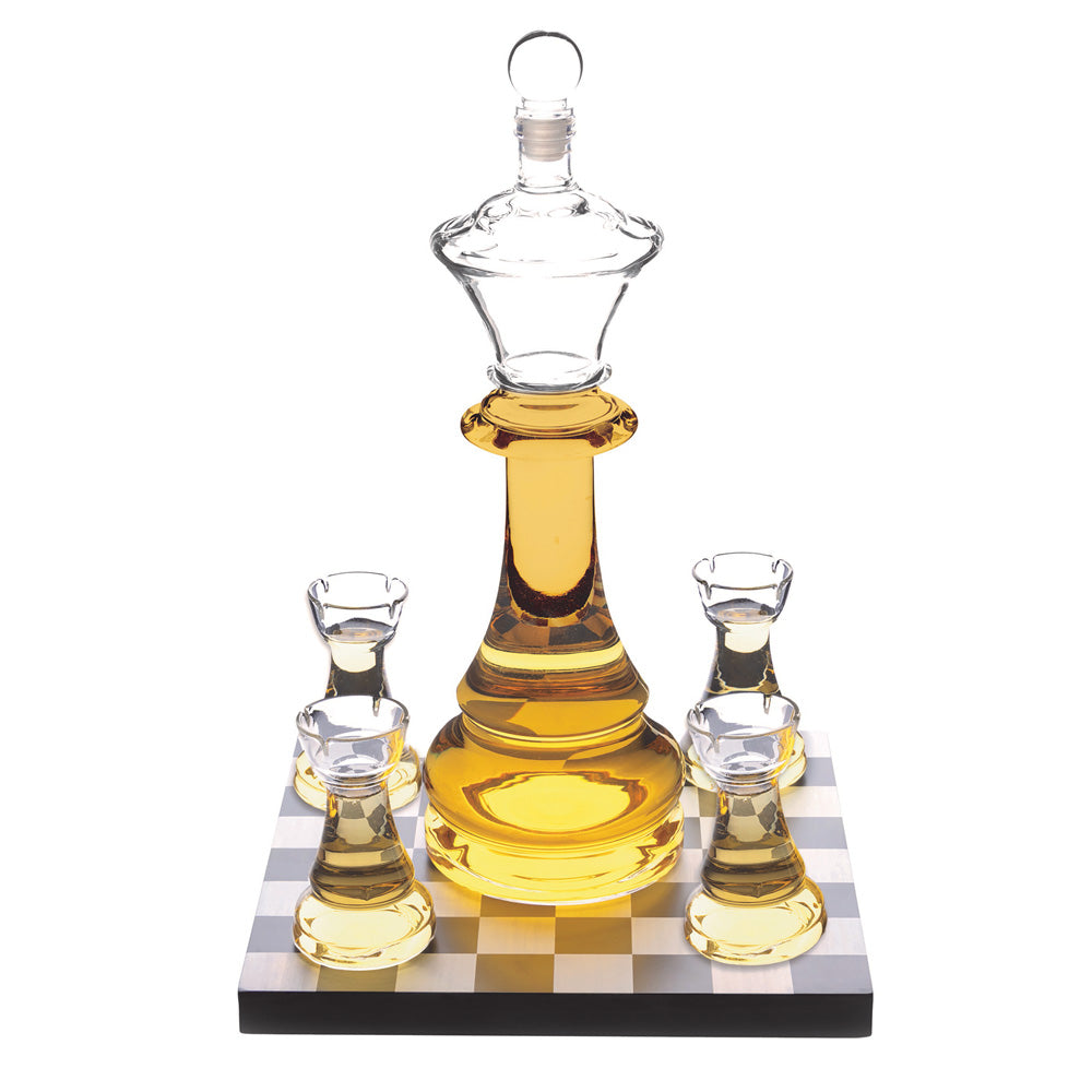 Whiskey Chess Decanter Set with Four Rook Glasses & Board Unique Gift for Men