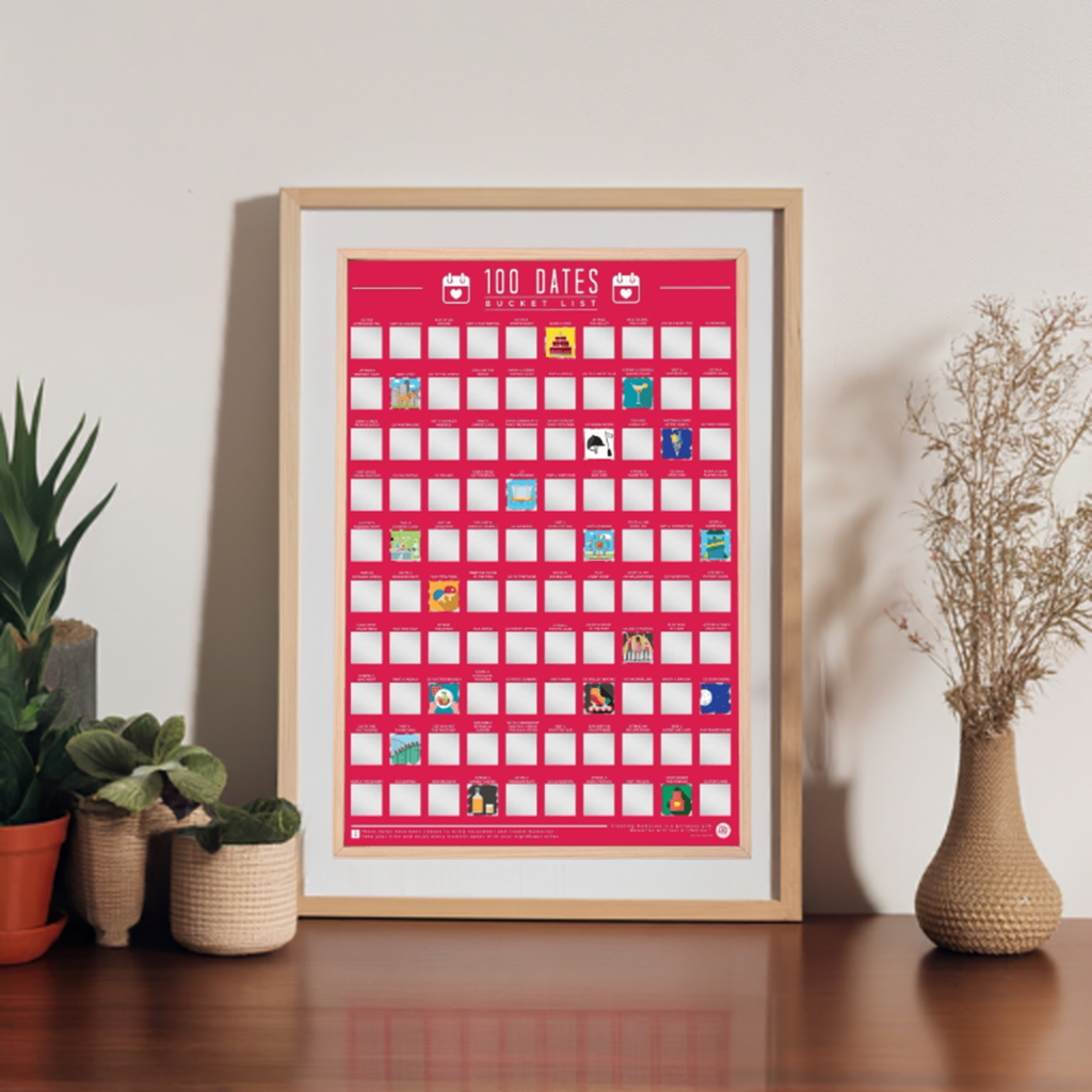 100 Date Bucket List Scratch Off Poster Valentines Birthday Couple Dating Gift
