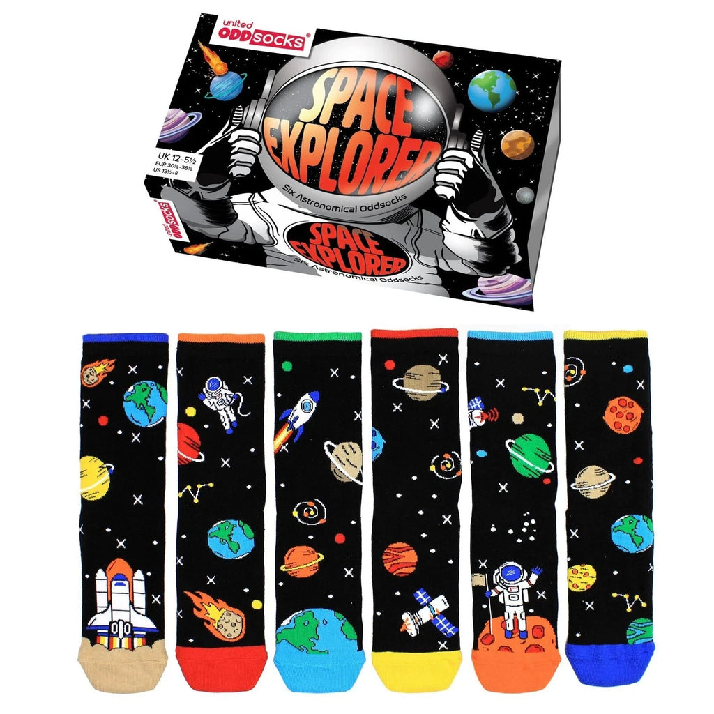 Childrens Socks Oddsock Black Astronaut Outer Space Mismatch