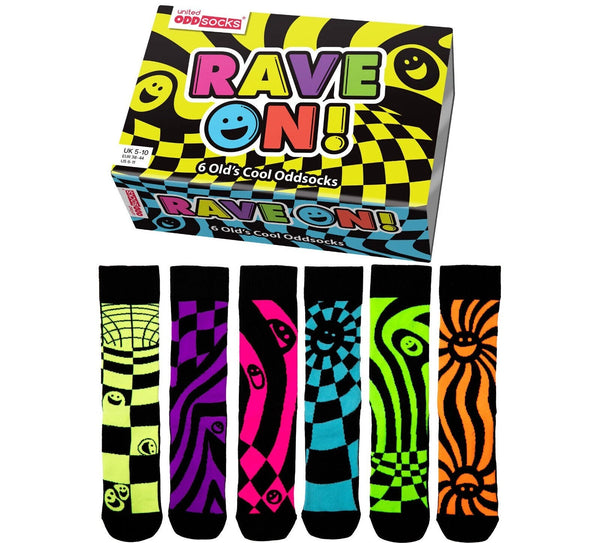 UNITED ODDSOCKS RAVE ON RETRO GIFT BOXED FUNKY SOCKS